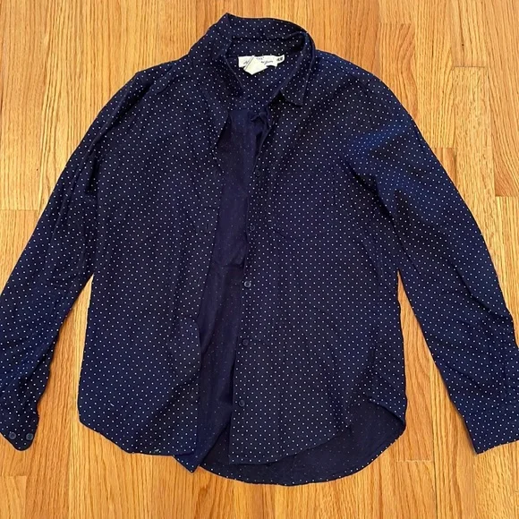 H&M | Tops | Hm Navy Blue White Polka Dot Button Down Dress Shirt | Poshmark